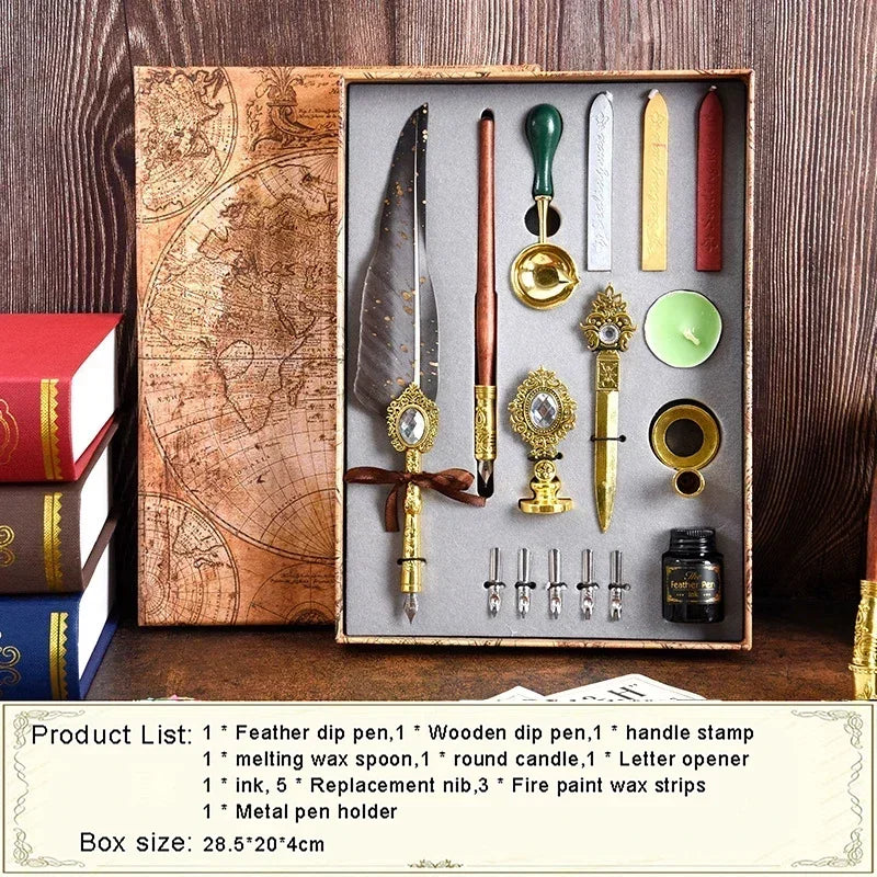 Antique Feather Dip Pen Kit Retro Wooden Dip Pen Set