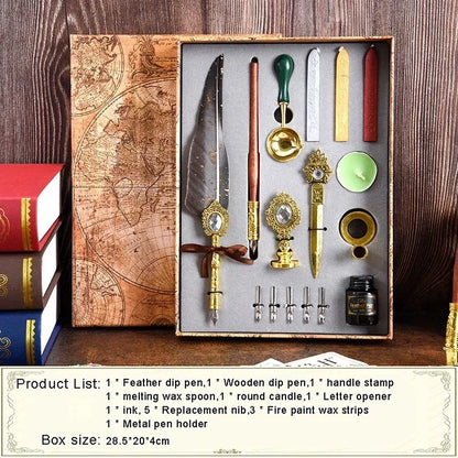 Antique Feather Dip Pen Kit Retro Wooden Dip Pen Set