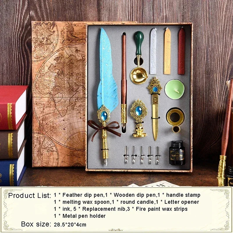 Antique Feather Dip Pen Kit Retro Wooden Dip Pen Set