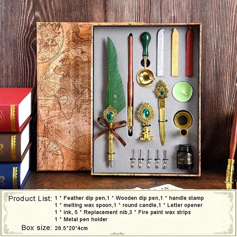 Antique Feather Dip Pen Kit Retro Wooden Dip Pen Set
