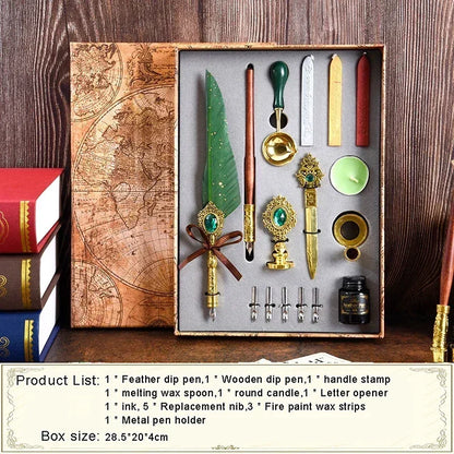 Antique Feather Dip Pen Kit Retro Wooden Dip Pen Set