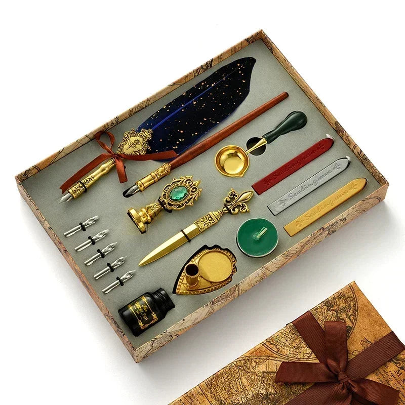 Antique Feather Dip Pen Kit Retro Wooden Dip Pen Set